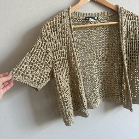 ⚡️ Sweaterworks Tan Cream Knit Lightweight Short Sleeve Cardigan - Picture 10 of 11